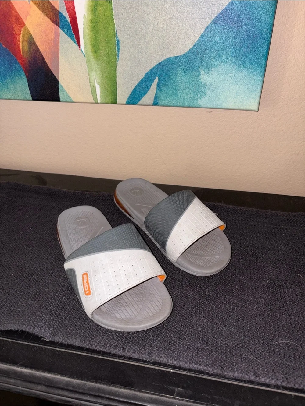 AND1 white & gray slides with orange accents casual lifestyle footwear size 8